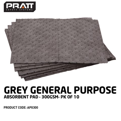 PRATT GREY GENERAL PURPOSE ABSORBENT PAD - 300GSM - PK OF 10